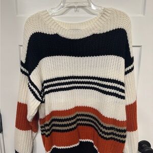 Striped Knit Sweater - Black, White, and Orange